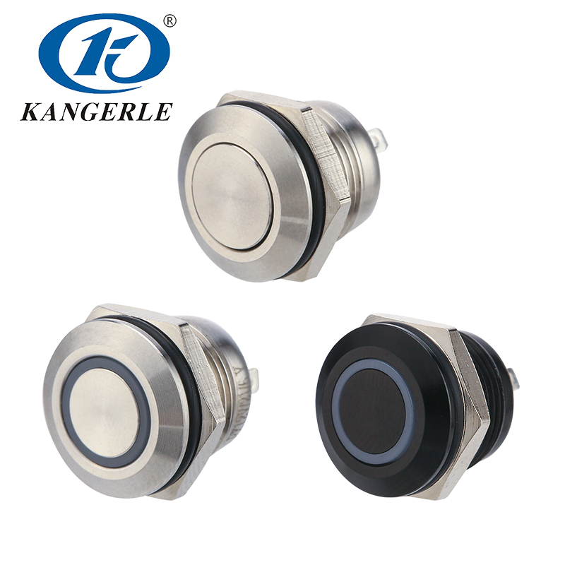 12MM薄款自復(fù)位自鎖平頭帶燈金屬按鈕開(kāi)關(guān)防水