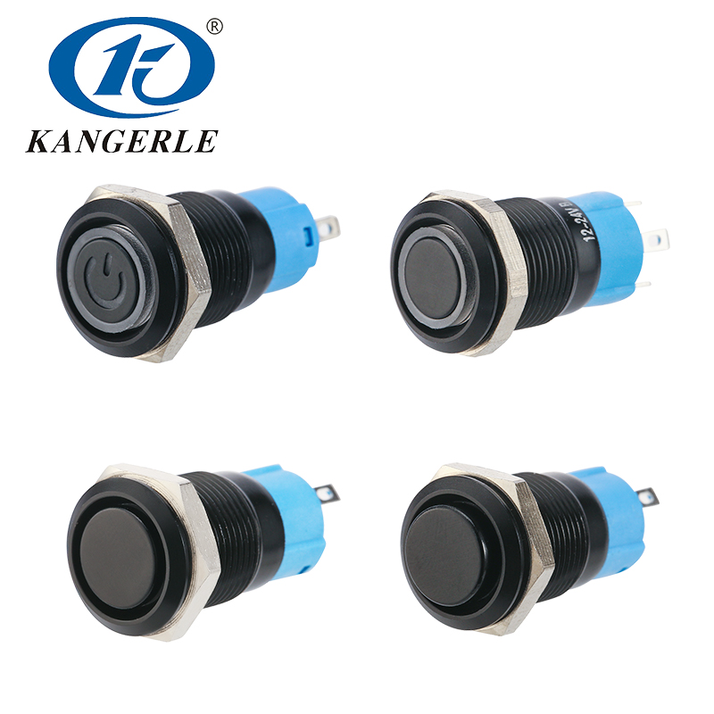 12MM黑金屬按鈕自復(fù)自鎖帶燈開(kāi)關(guān)電源標(biāo)鋁氧化黑
