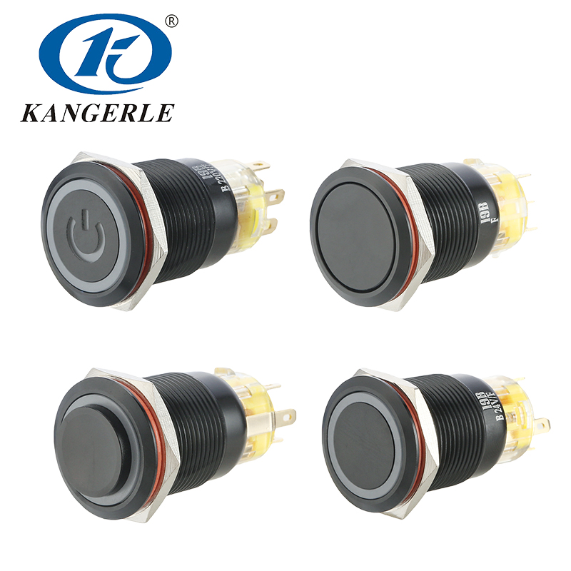 19MM黑色金屬按鈕開(kāi)關(guān)自復(fù)自鎖環(huán)形電源燈